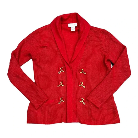 Soft Surroundings Red Shawl Collar Gold Clasp Cardigan Sweater L - Picture 1 of 4